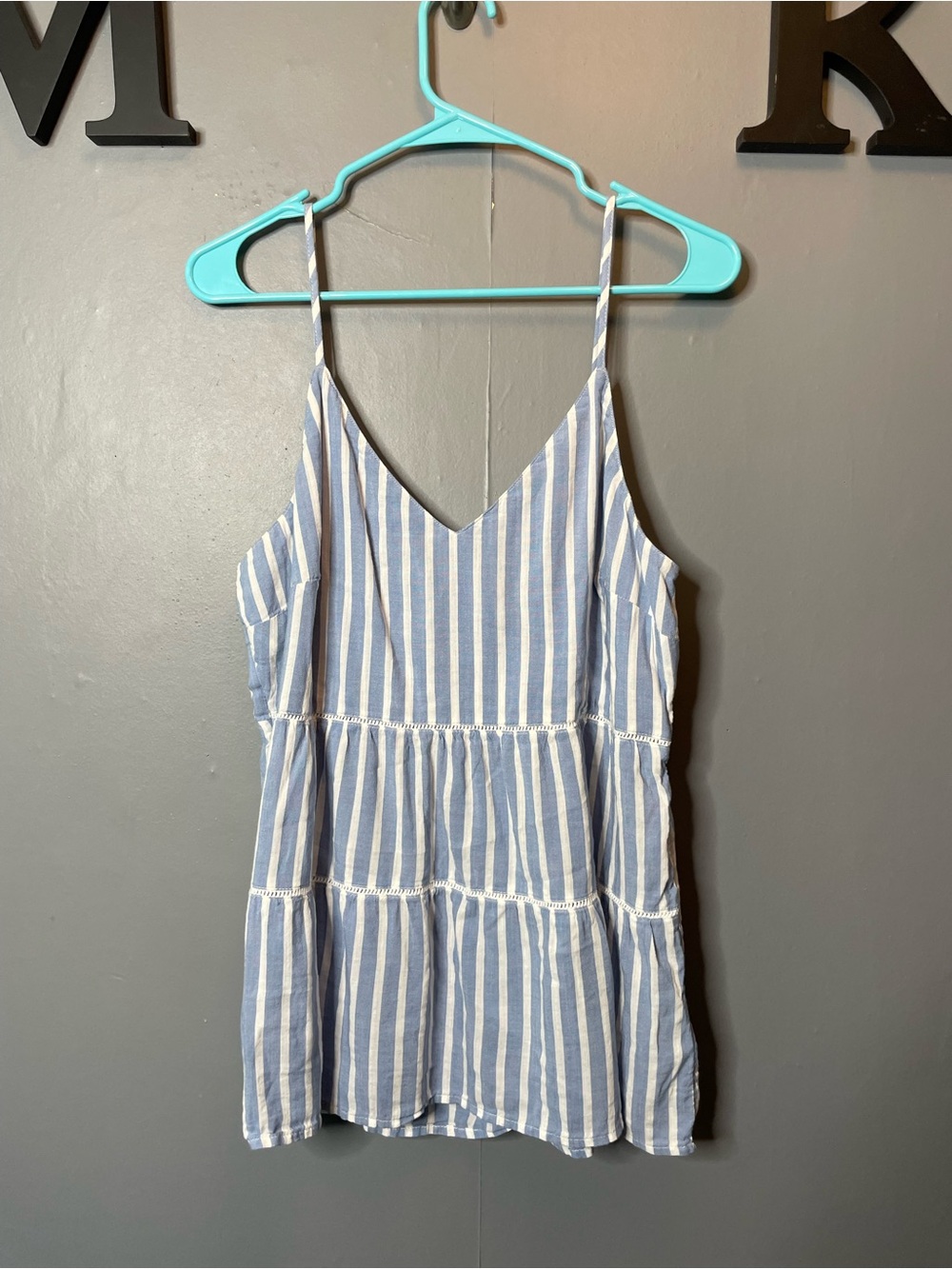 Old Navy women's blue and white stripe peplum tiered spaghetti strap tank top lg